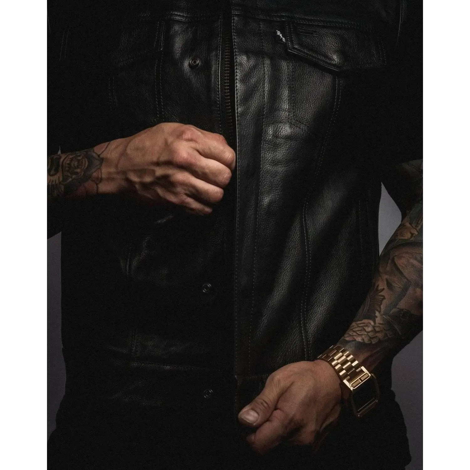 Eastwood Black Leather Vest - Collared