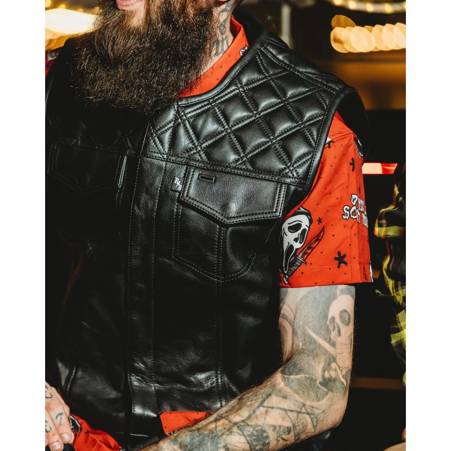 Back In Black Leather Vest - Collarless