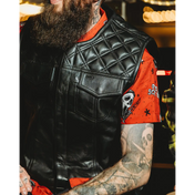 Back In Black Leather Vest - Collarless