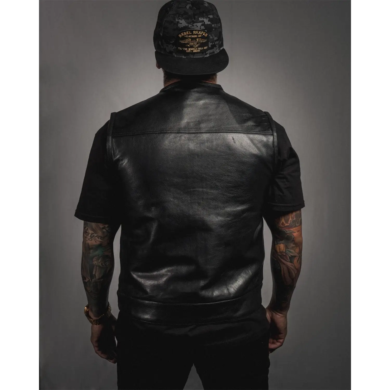 Eastwood Black Leather Vest - Collarless