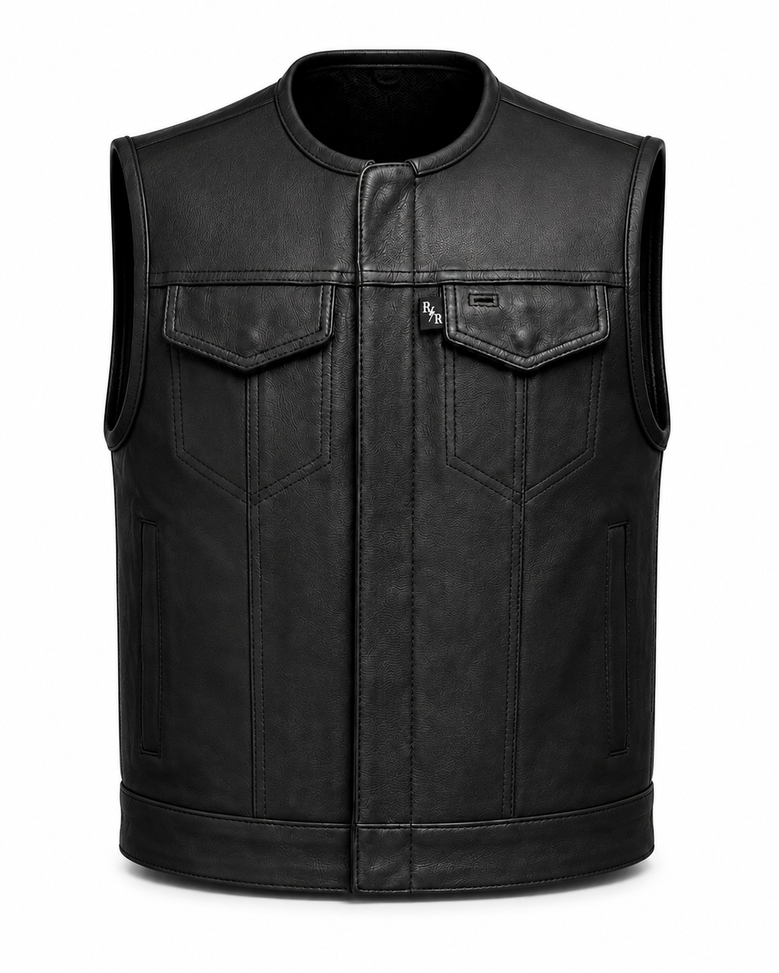Eastwood Black Leather Vest - Collarless