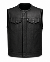 Eastwood Black Leather Vest - Collarless