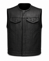 Eastwood Black Leather Vest - Collarless