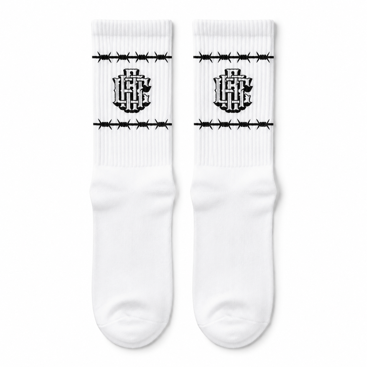 White Barb Wire Crew Socks