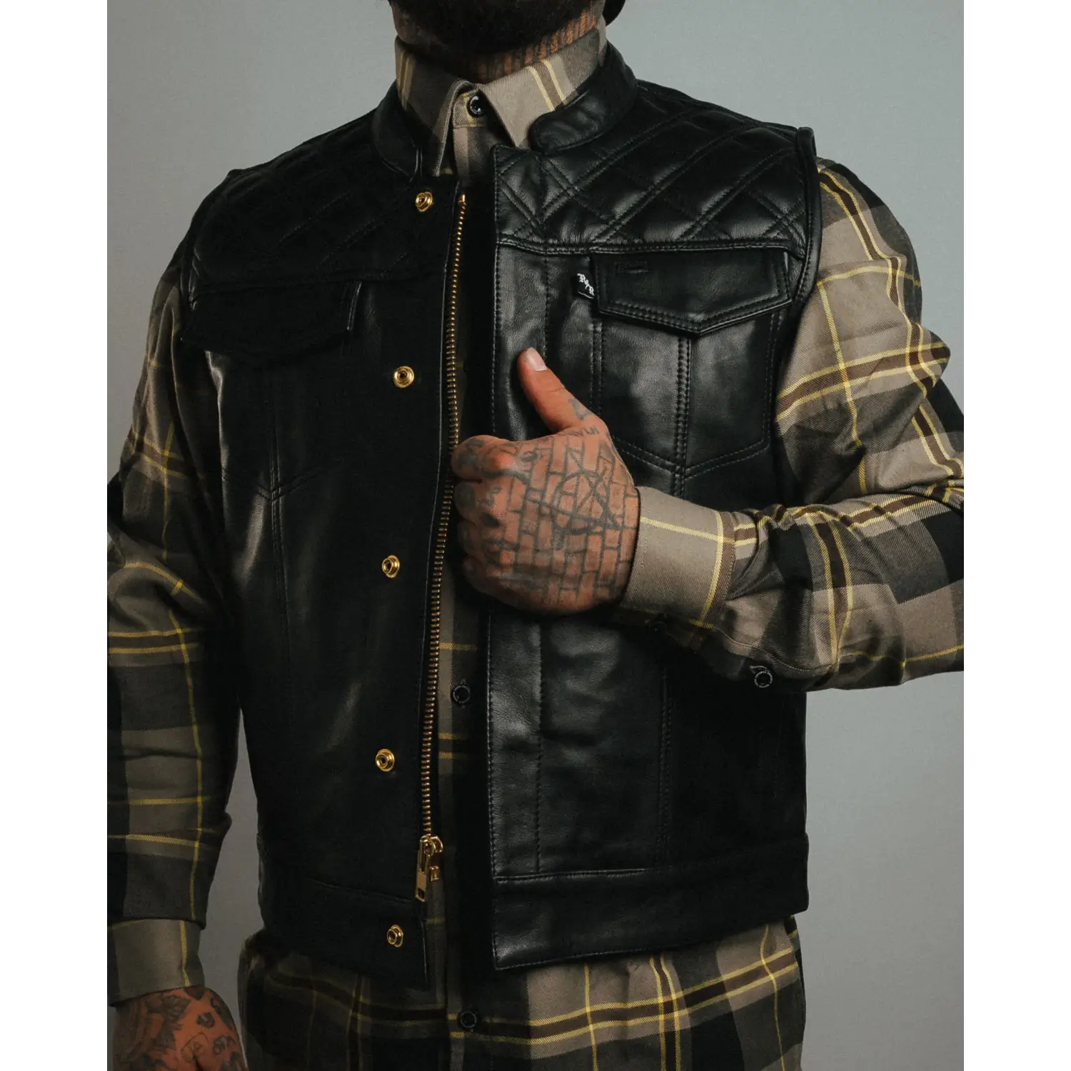 Back In Black Leather Vest - Collared