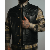 Back In Black Leather Vest - Collared