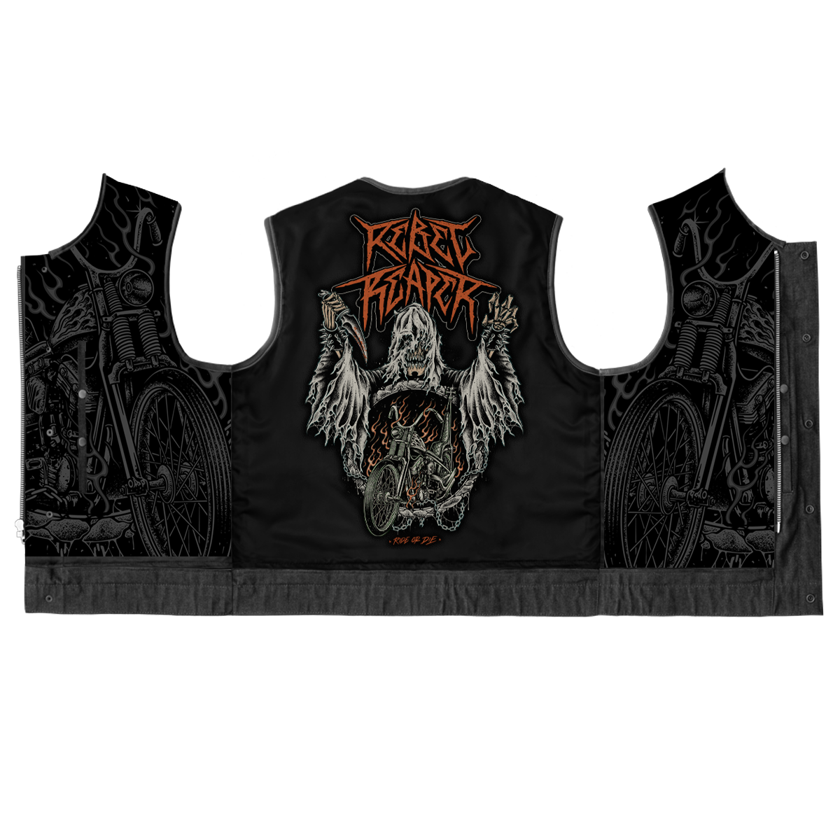 The Death's Clutch Black Denim Vest | Standard Length