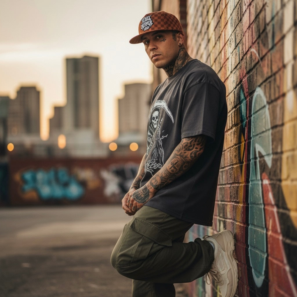 Logo - Rust Brown 2-Tone Checkered Snapback Hat