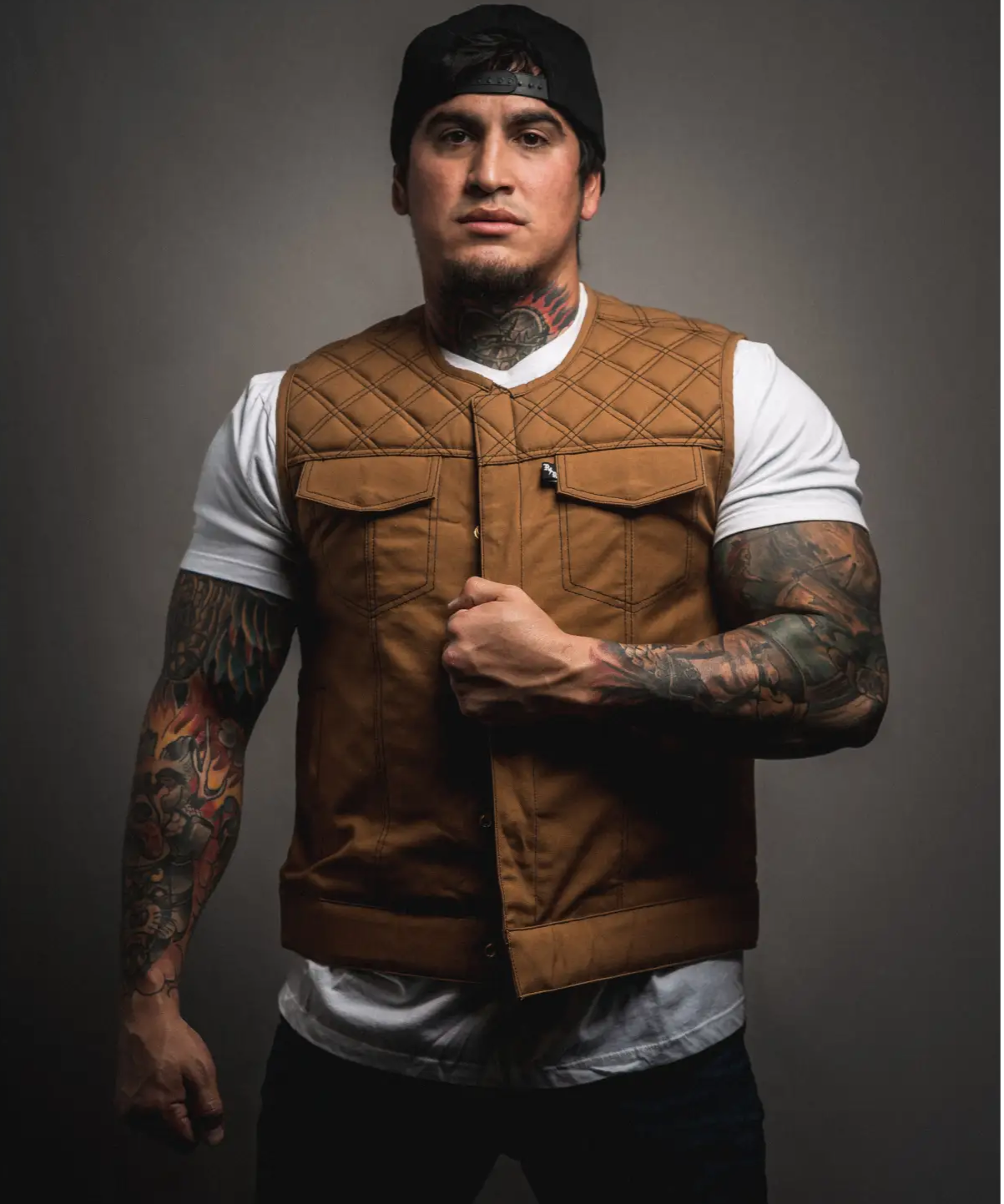 The CREAM Tan Canvas Vest - Collarless