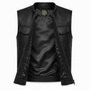 Eastwood Black Leather Vest - Collared
