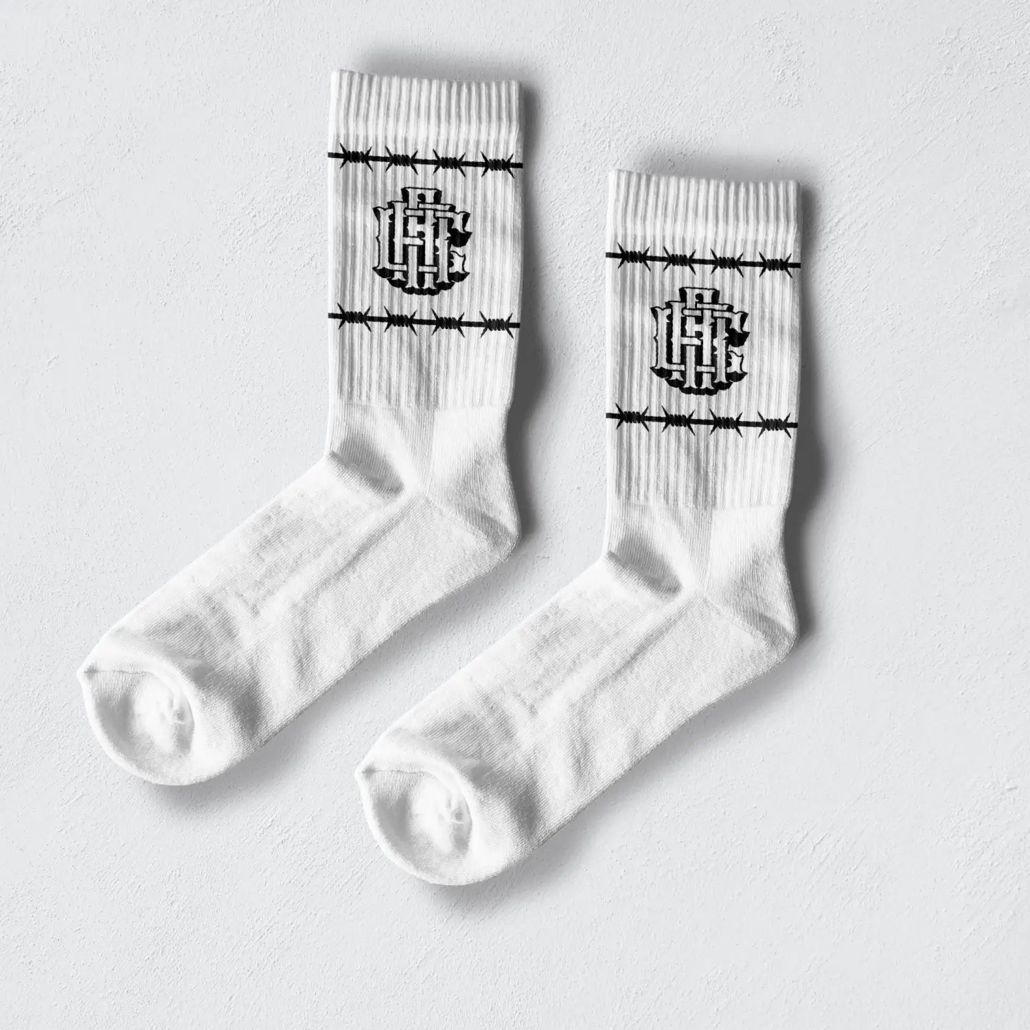 White Barb Wire Crew Socks
