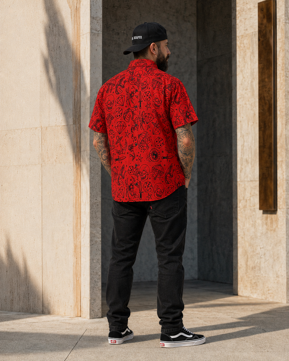 Lucky Ink Tattoo Flash Short Sleeve Shirt - Red