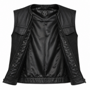 Eastwood Black Leather Vest - Collarless