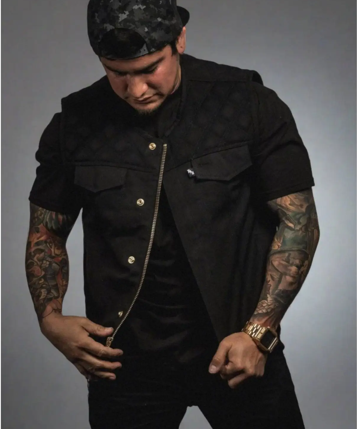 The Menace Black Canvas Vest | Collarless | Standard Length