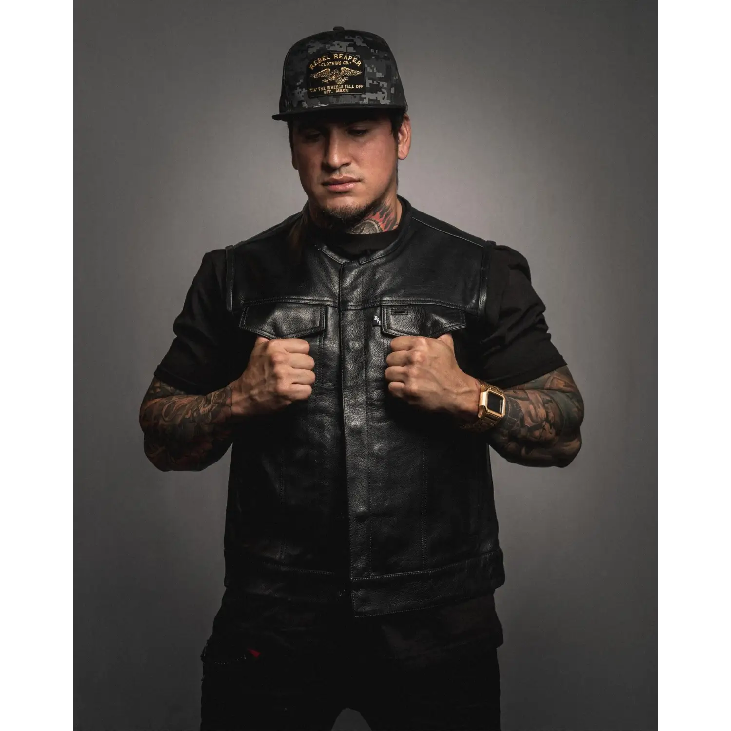 Eastwood Black Leather Vest - Collarless