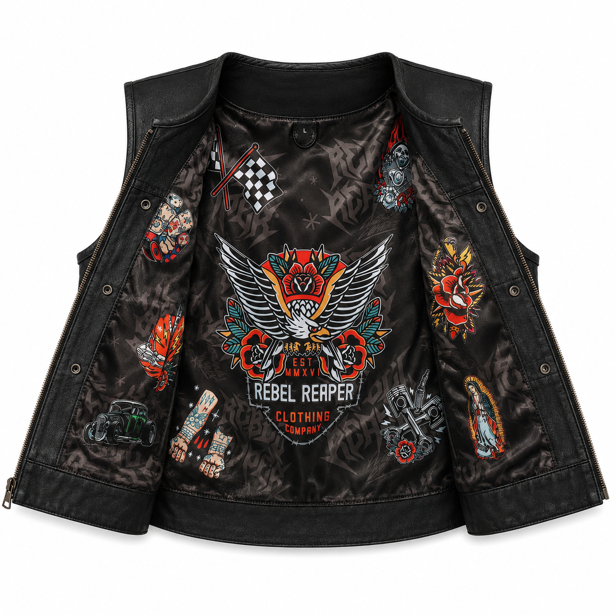 Muerte Black Leather Vest - Short Torso