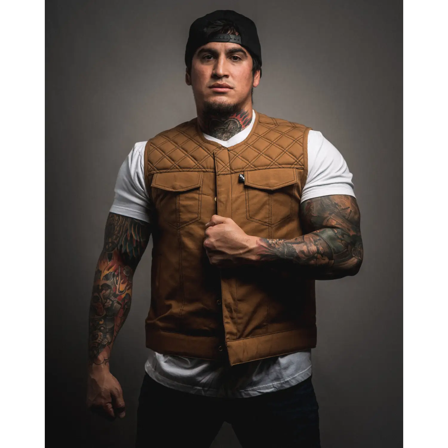 The CREAM Tan Canvas Vest - Collarless