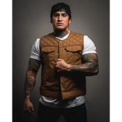 The CREAM Tan Canvas Vest - Collarless