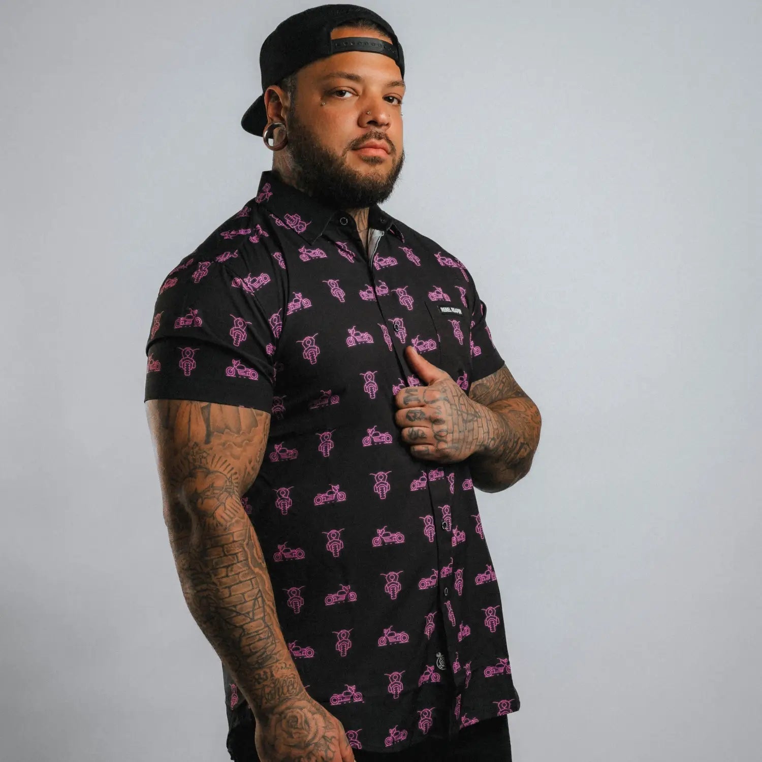 Neon Moto Short Sleeve Shirt - Pink & Black