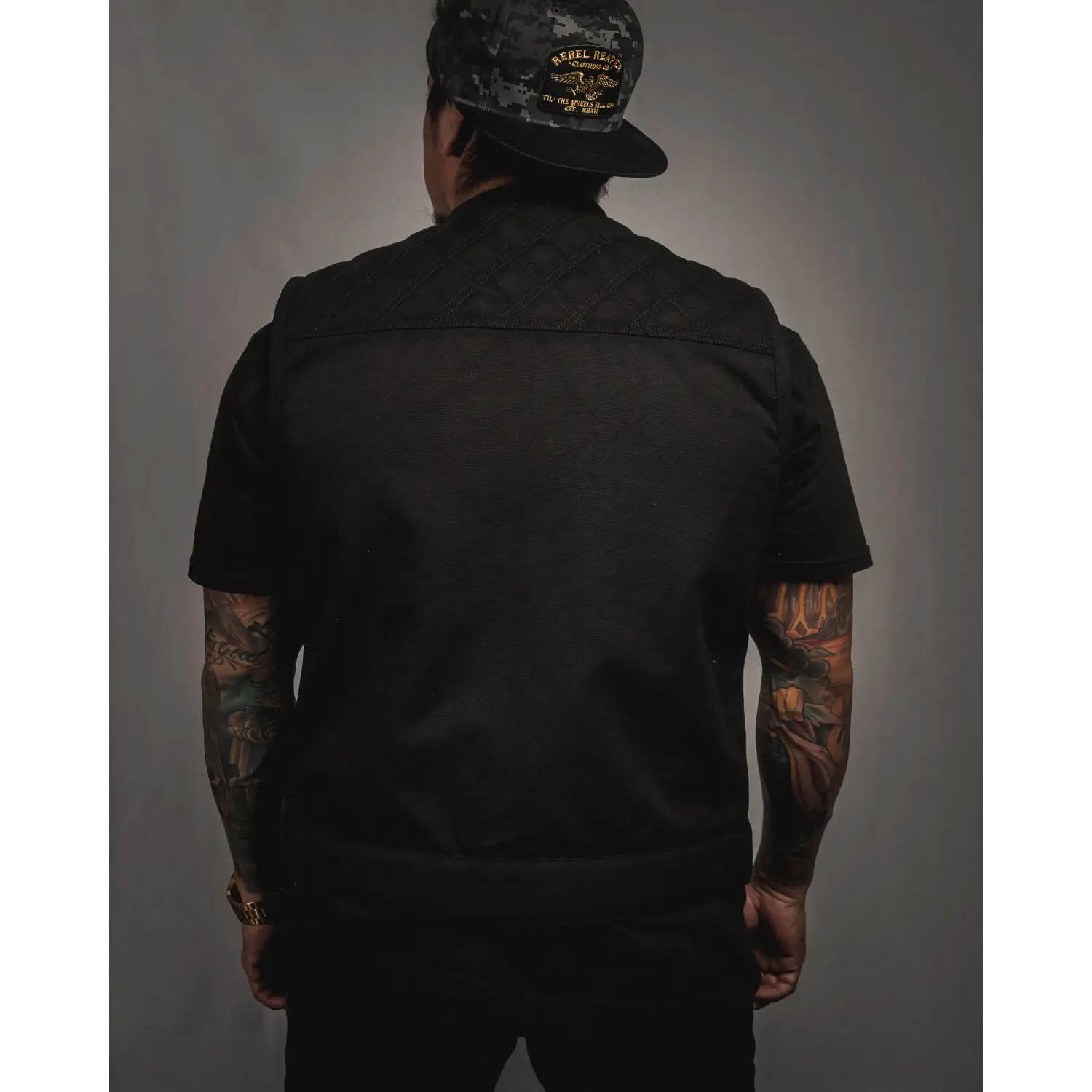 The Menace Black Canvas Vest | Collarless | Standard Length