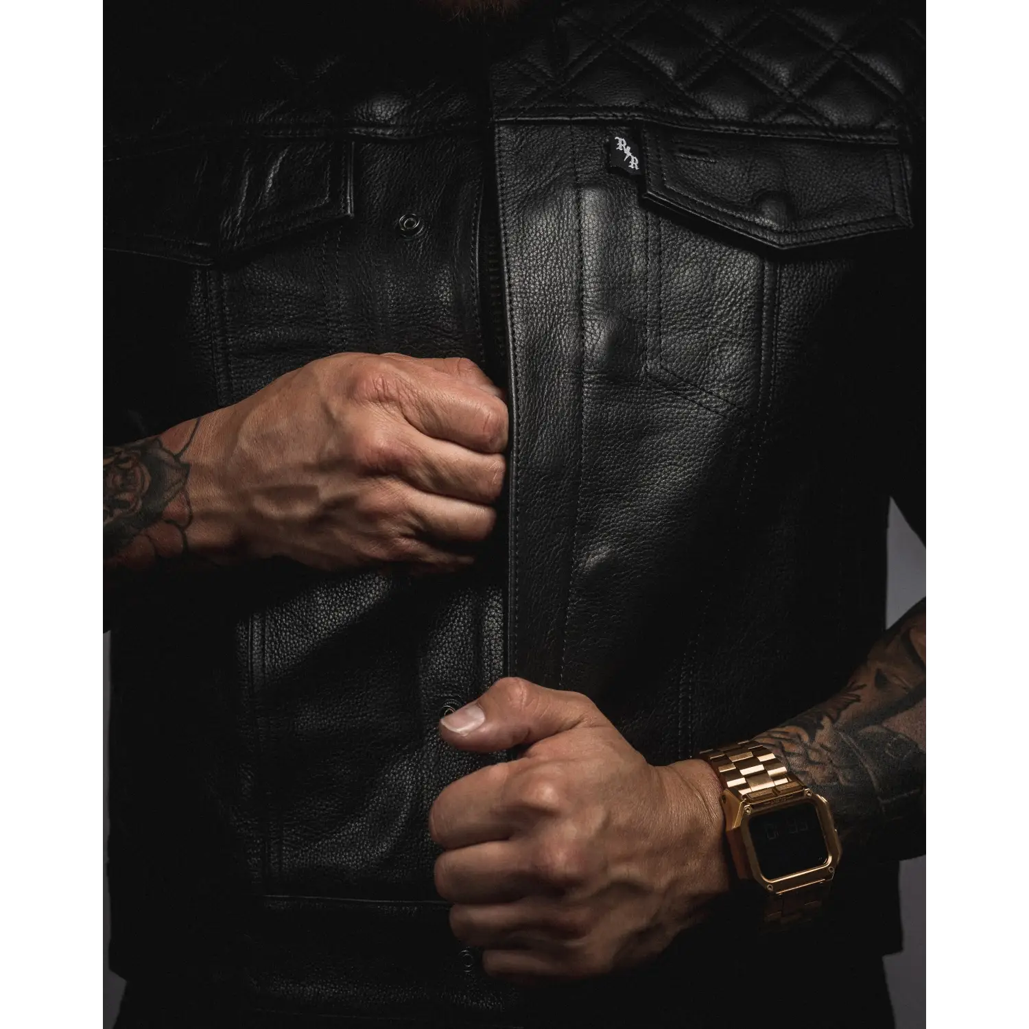 Back In Black Leather Vest - Collared