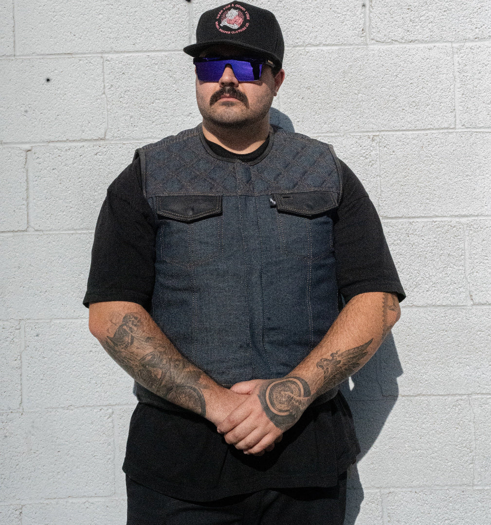 The Reapers Revenge Indigo Blue Denim Vest | Short Torso