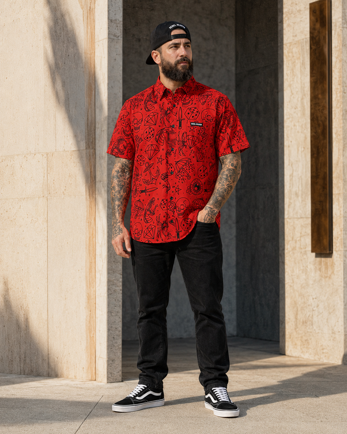 Lucky Ink Tattoo Flash Short Sleeve Shirt - Red