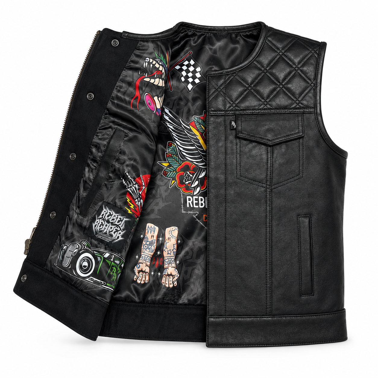 Back In Black Leather Vest - Collarless