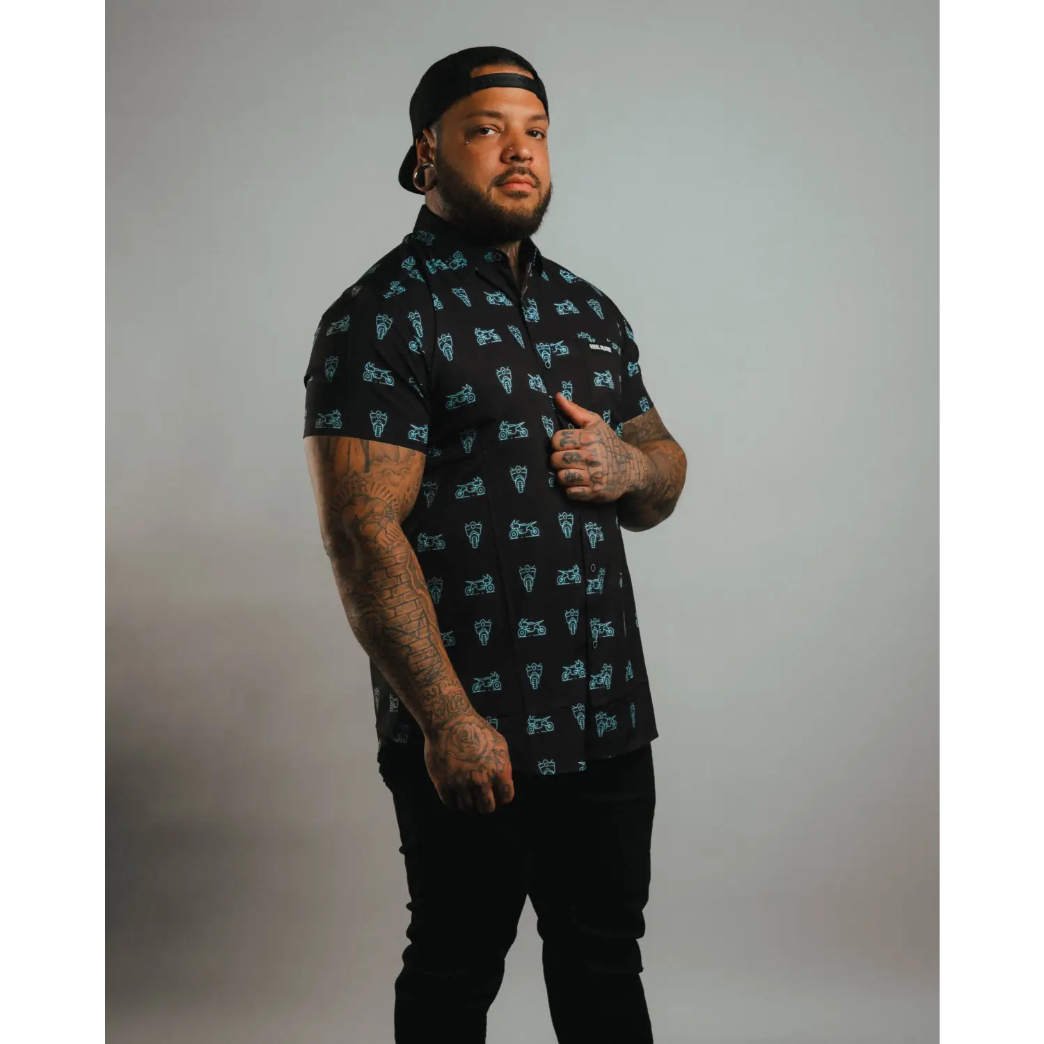 Neon Moto Short Sleeve Shirt - Blue & Black