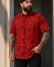 Lucky Ink Tattoo Flash Short Sleeve Shirt - Red