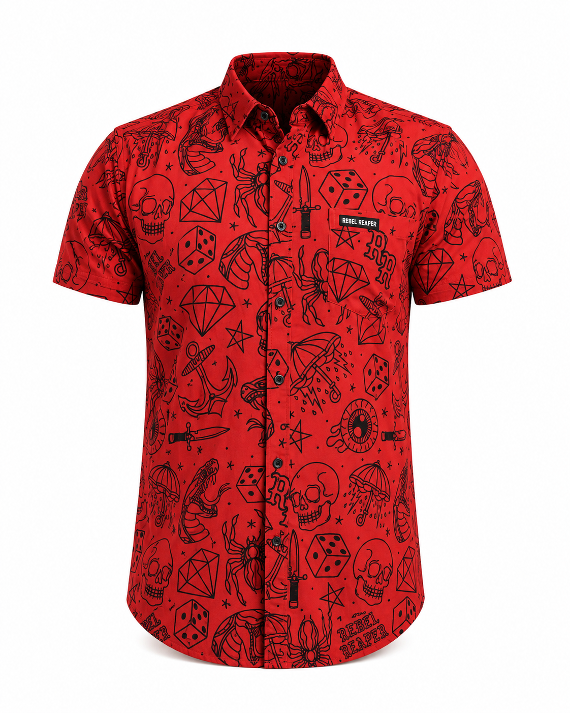 Lucky Ink Tattoo Flash Short Sleeve Shirt - Red