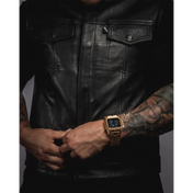 Eastwood Black Leather Vest - Collarless