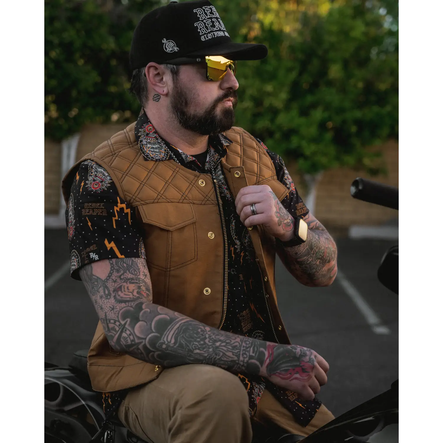 The CREAM Tan Canvas Vest - Collarless