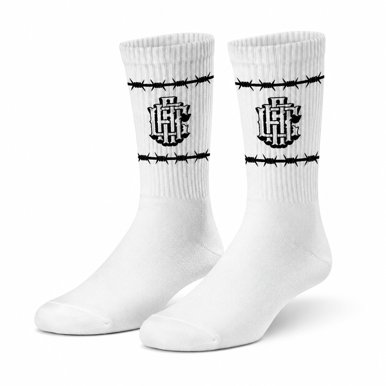 White Barb Wire Crew Socks