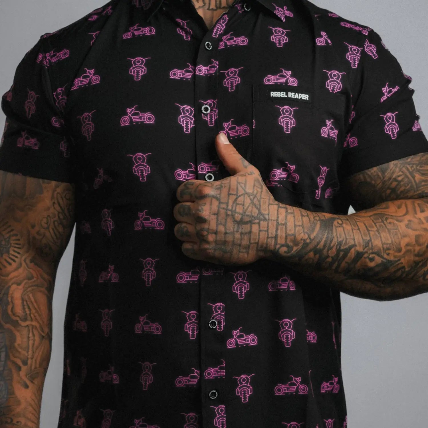 Neon Moto Short Sleeve Shirt - Pink & Black