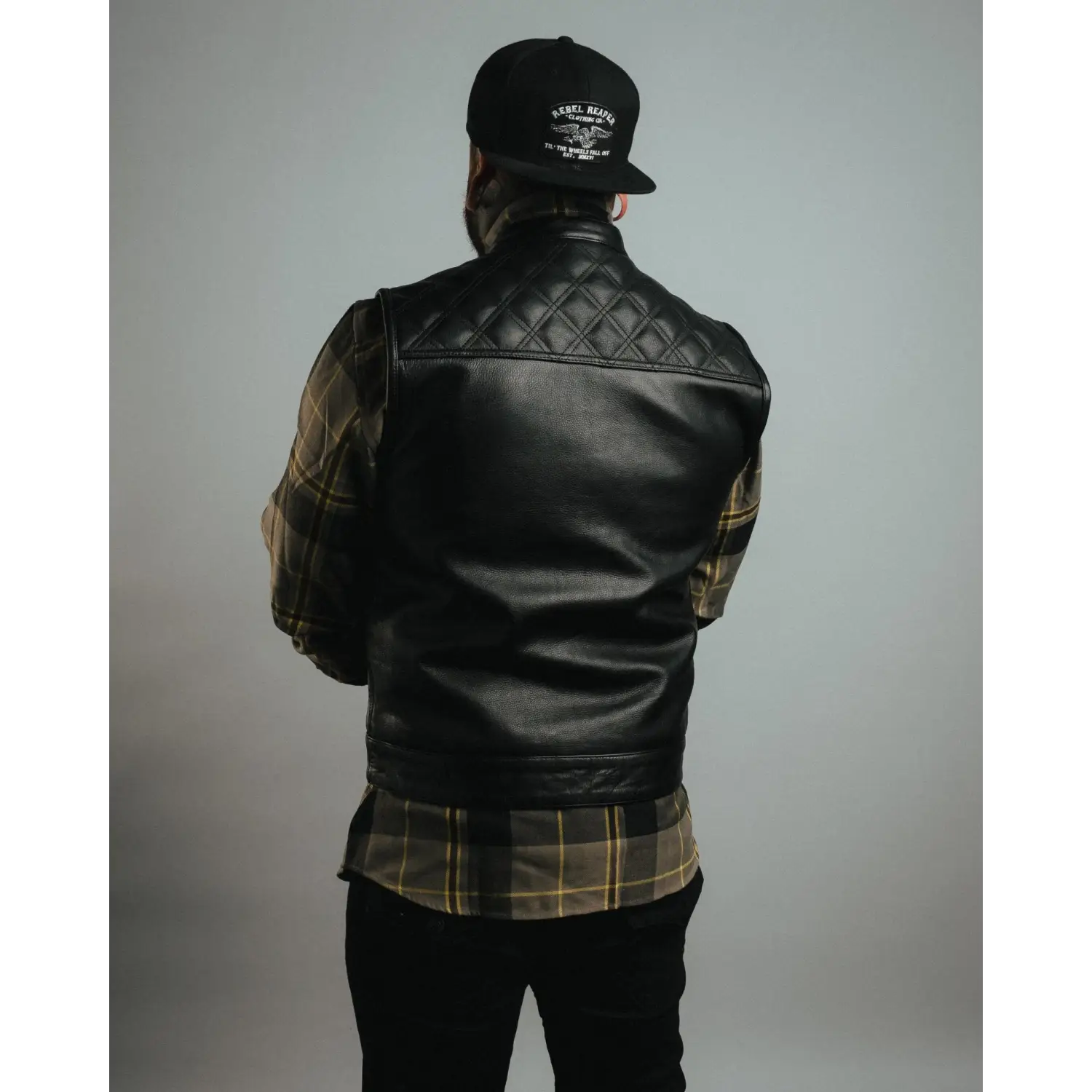 Back In Black Leather Vest - Collared
