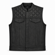 Back In Black Leather Vest - Collared