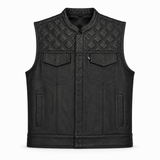 Back In Black Leather Vest - Collared