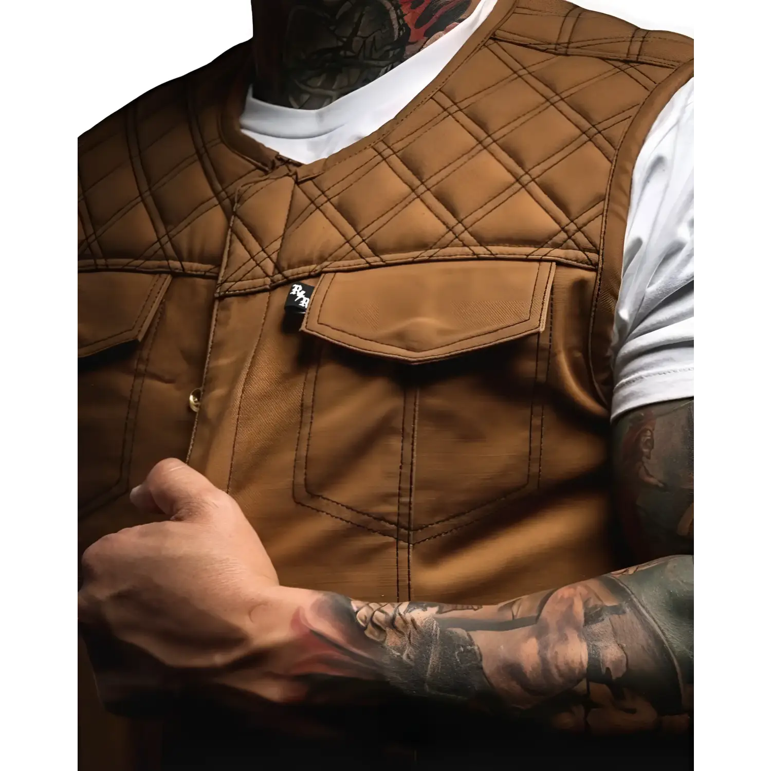 The CREAM Tan Canvas Vest - Collarless